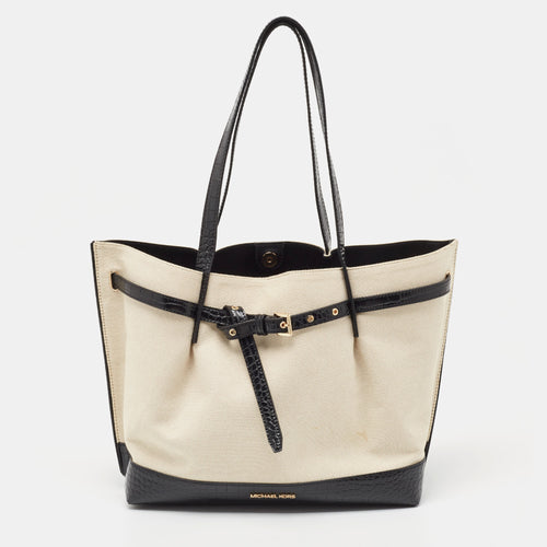 Off-white Canvas And Croc Embossed Leather Large Emilia Tote