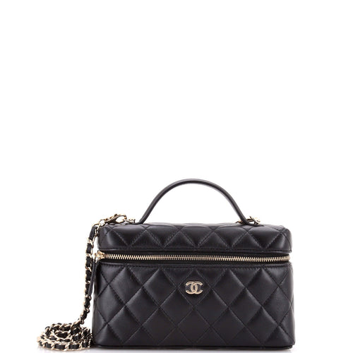 CHANEL Classic Top Handle Slim Vanity Case with Chain Quilted Lamskin Small