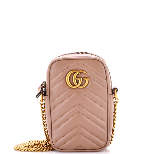 GUCCI GG Marmont Vertical Phone Crossbody Bag Matelasse Leather Mini