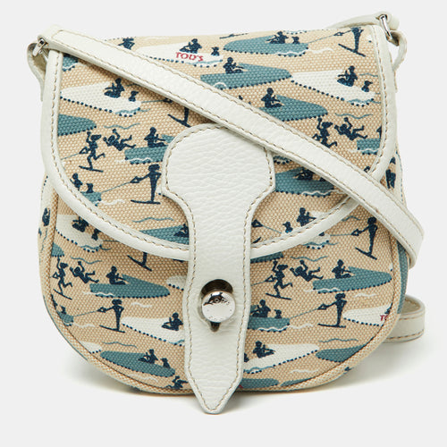 Multicolor Printed Canvas and Leather Crossbody Bag
