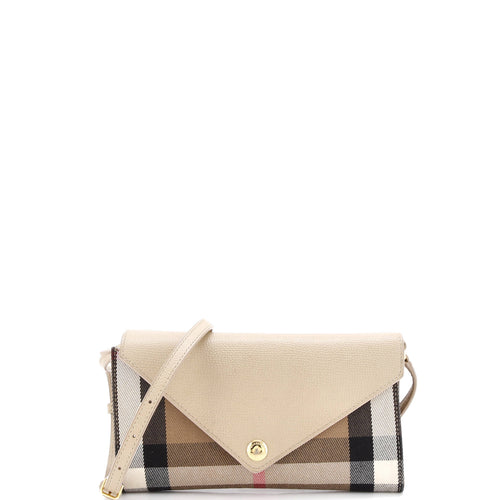 Hannah Envelope Wallet on Strap Leather and House Check Canvas