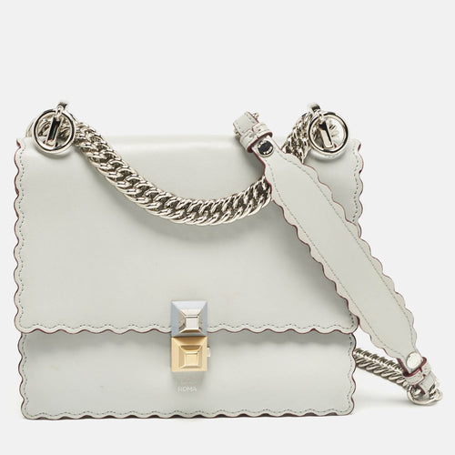 Pale Blue Leather Mini Scalloped Kan I Shoulder Bag