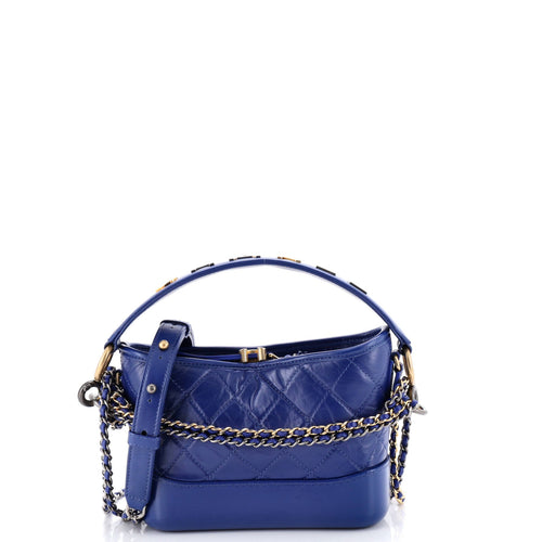 CHANEL Gabrielle Hobo with Logo Handle Quilted Aged Calfskin Small
