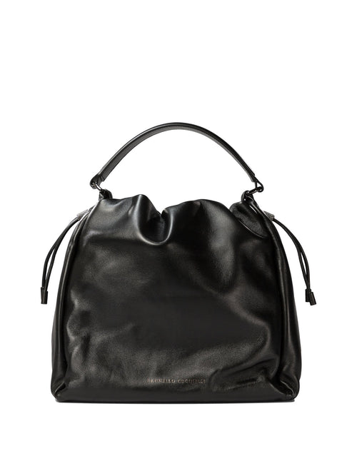 Women's Bucket Bag In Soft Leather With Monili in Black | MBGPD3611C101