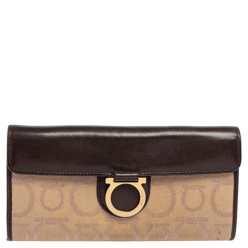Beige/Brown Gancini Canvas and Leather Continental Wallet