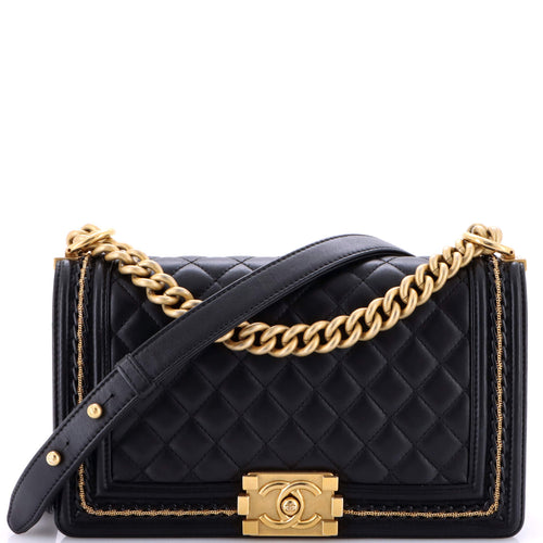 CHANEL Boy Flap Bag Quilted Lambskin with Chain Detail Old Medium