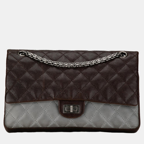 Brown Caviar and Iridescent Calfskin Reissue 2.55 Double Flap 226