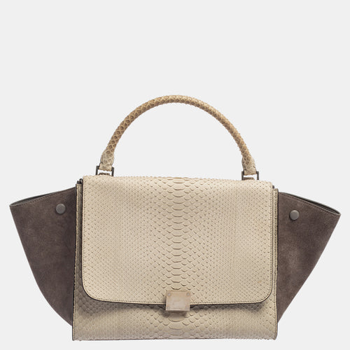 Two Tone Grey Python and Suede Medium Trapeze Top Handle Bag