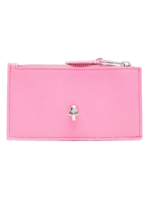 Women's Skull Zipped Leather Credit Card Case in Pink | Size UNI | 6320371AAPE5705