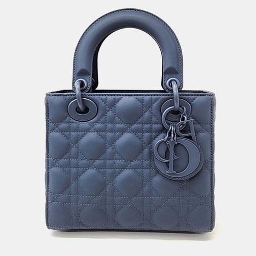Christian Blue Cannage Leather Ultra Matte Lady dior Small Top Handle Bag