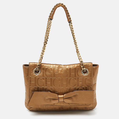 Bronze Monogram Embossed Leather Audrey Shoulder Bag