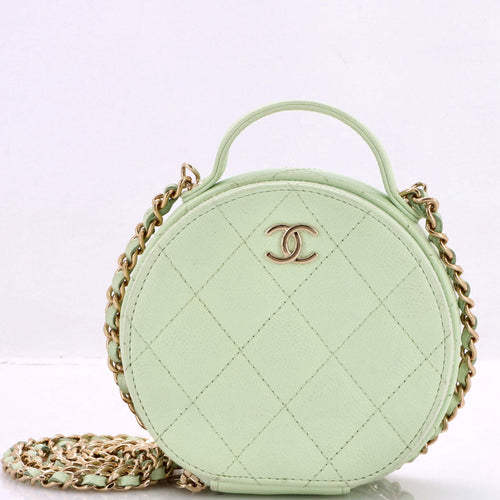 CHANEL Handle with Care Round Vanity Case with Chain Quilted Caviar Small