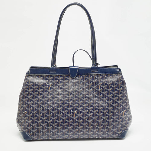Navy Blue Goyardine Coated Canvas and Leather Bellechasse PM Tote