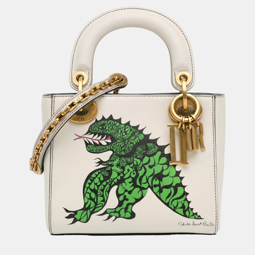 White Limited Edition Niki De Saint Phalle Mini Dragon Calfskin Lady Dior