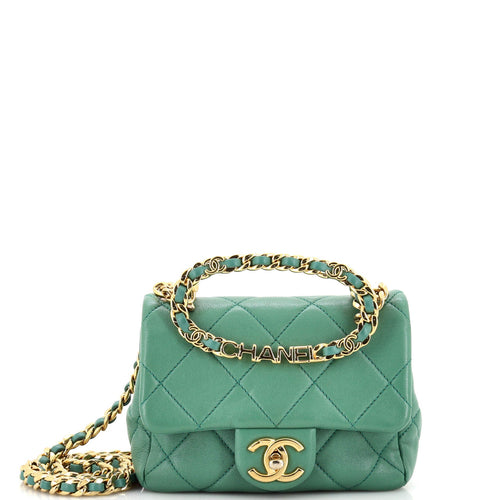 CHANEL Oval Logo Chain Handle Flap Bag Quilted Lambskin Mini