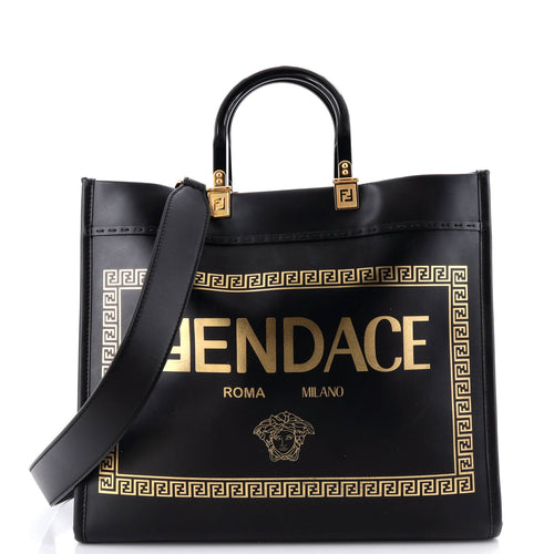 FENDI x Versace Fendace Convertible Sunshine Shopper Tote Printed Leather Medium
