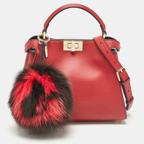 Red Leather Peekaboo Essentially Top Handle Bag