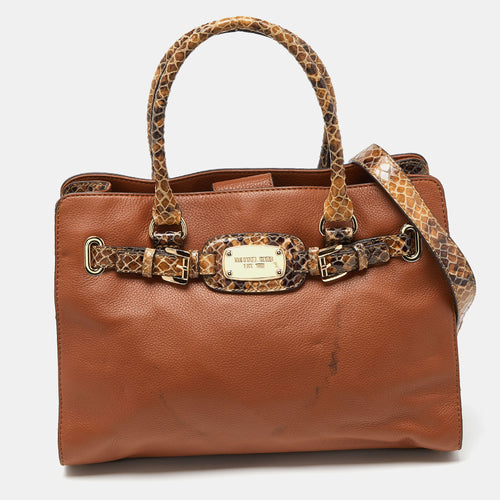 Brown Snakeskin Embossed Leather Hamilton Tote