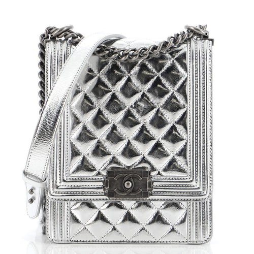 CHANEL North South Boy Flap Bag Quilted Metallic Calfskin Small