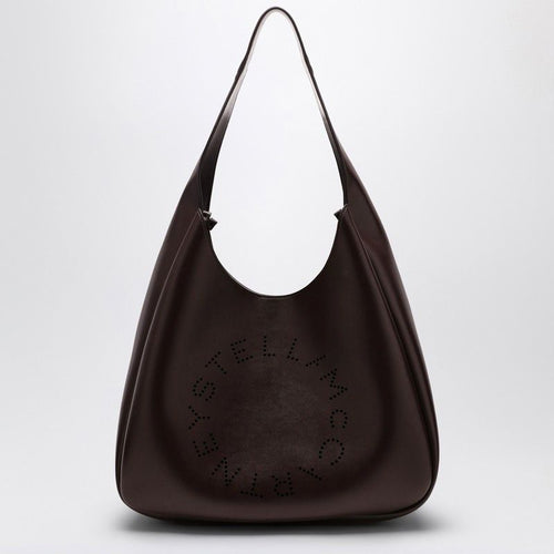 Women's Black Leather Hobo Bag With Logo in Brown | 7B0102W8542