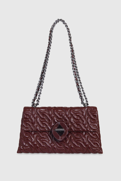 Double Gusset Crossbody With Chain Quilt Bag In Garnet