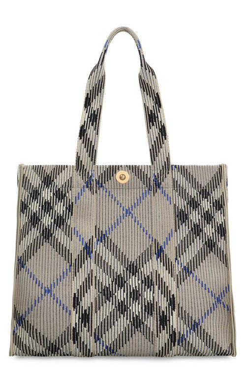 Women's Check Media Canvas Tote Bag in Black | 8090405158223 Color B9629