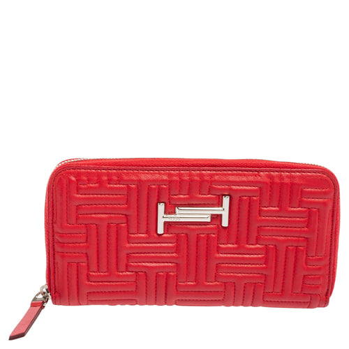 Red Leather Double T Zip Around Continental Wallet
