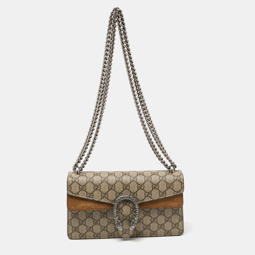 Beige GG Supreme Canvas and Suede Small Rectangular Dionysus Shoulder Bag