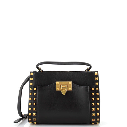 VALENTINO GARAVANI Rockstud Alcove Flip Lock Top Handle Tote Leather Medium