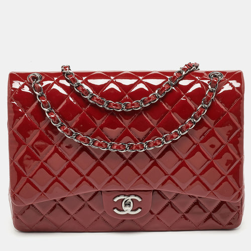 Red Quilted Patent Leather Maxi Classic Double Flap Bag