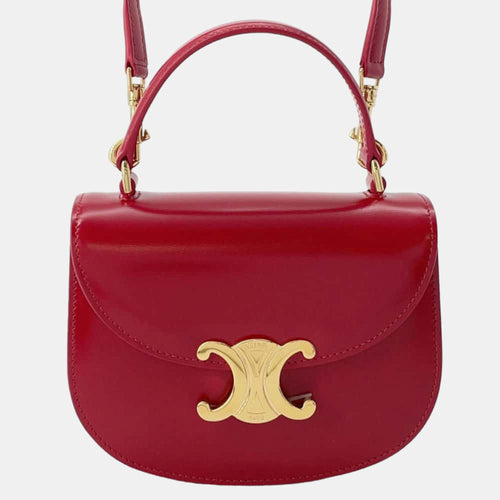 Red Shiny Calfskin Leather Teen Besace Clea Triomphe Shoulder Bag