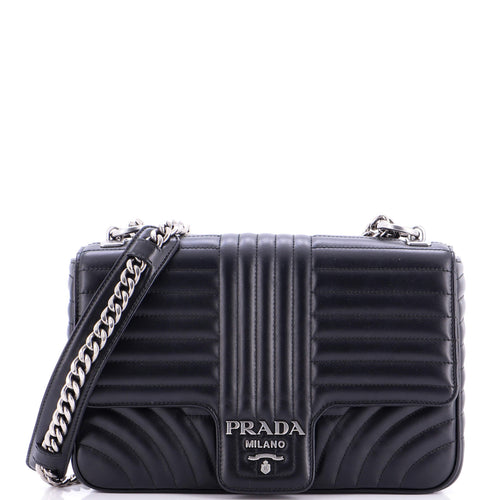 PRADA Chain Flap Shoulder Bag Diagramme Quilted Leather Large