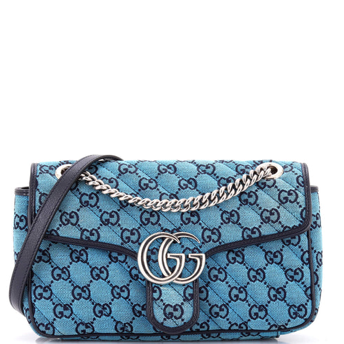 GUCCI GG Marmont Flap Bag Diagonal Quilted GG Canvas with Leather Small