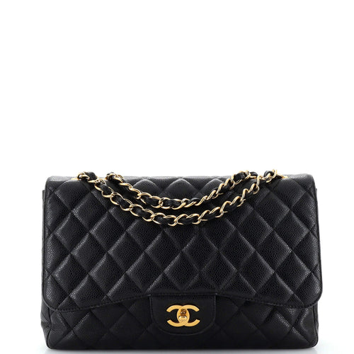 CHANEL Vintage Classic Single Flap Bag Quilted Caviar Jumbo