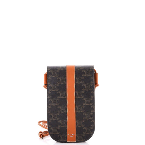 CELINE Phone Pouch Crossbody Triomphe Coated Canvas with Leather