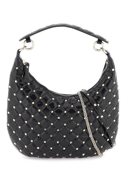 Women's Small Leather 'rockstud Spike' Hobo Bag in Black | 3W2B0M32WAS