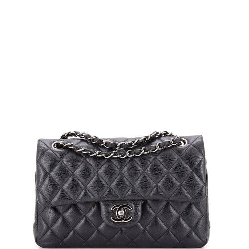 CHANEL Classic Double Flap Bag Quilted Iridescent Caviar Small