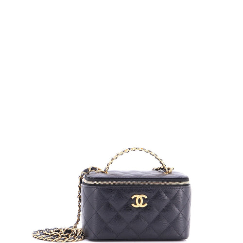 CHANEL Pick Me Up Logo Handle Vanity Case with Chain Quilted Caviar Small