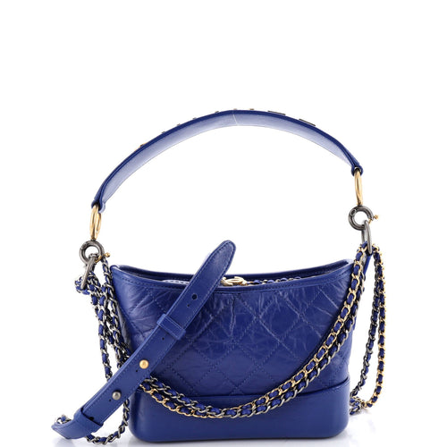 CHANEL Gabrielle Hobo with Logo Handle Quilted Aged Calfskin Small