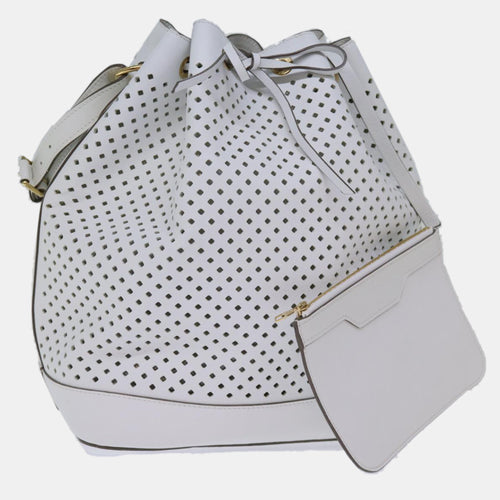 White Perforated Calfskin Leather Sofia Coppola Flore Noe Shoulder Bags