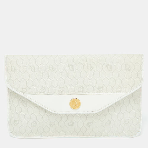 Off White Honeycomb Monogram Coated Canvas and Leather Clutch