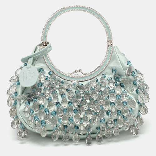 Blue Satin Embellished Raindrop Evening Satchel