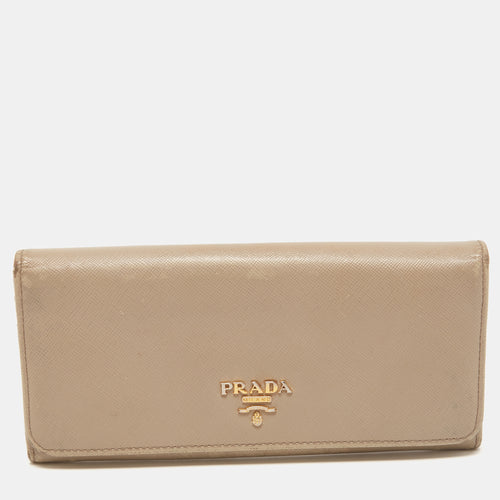 Dark Beige Saffiano Leather Flap Continental Wallet