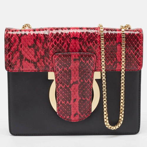 Pink/Black Snakeskin and Leather Thalia Shoulder Bag