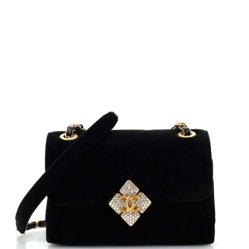 CHANEL Diamond Lock CC Flap Bag Quilted Velvet with Crystals Mini