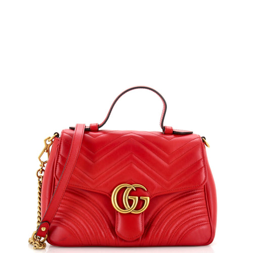 GUCCI GG Marmont Top Handle Flap Bag Matelasse Leather Small