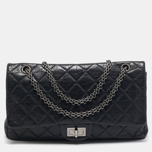 Black Quilted Aged Leather Reissue 2.55 Classic 227 Flap Bag