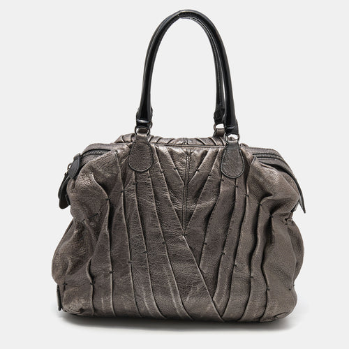 Metallic Grey Leather Maison Pintucked Shopper Tote