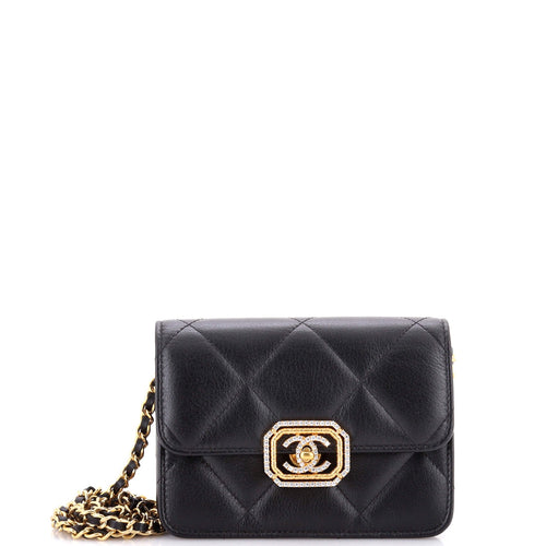 CHANEL Crystal Geometric Frame CC Clutch with Chain Quilted Calfskin