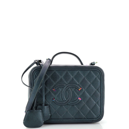 CHANEL Filigree Vanity Case Quilted Iridescent Caviar Medium